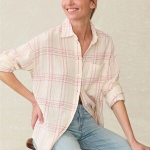 Faherty Pink and Cream Plaid Button-Down Shirt